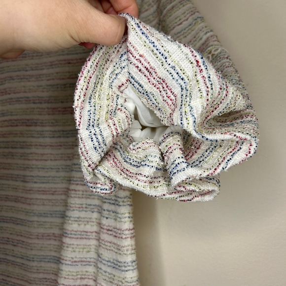 LOFT Boucle Cotton Blend Textured Stripe Puff‎ Sleeve Shift Dress Size S - Picture 4 of 8